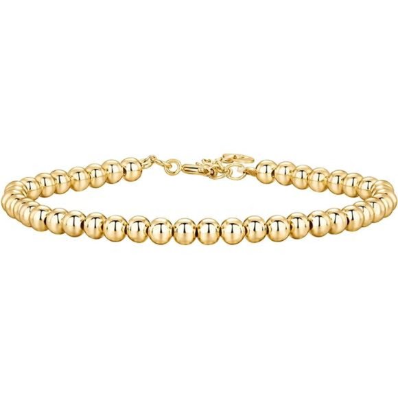 14K Gold Plated Beaded Chain Adjustable Bracelet for Women Cute - Picture 1 of 5
